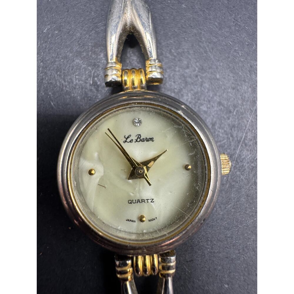 Vintage Le Baron Ladies Diamond Quartz Watch MOP Dial Silver & Gold Tone 20.9mm